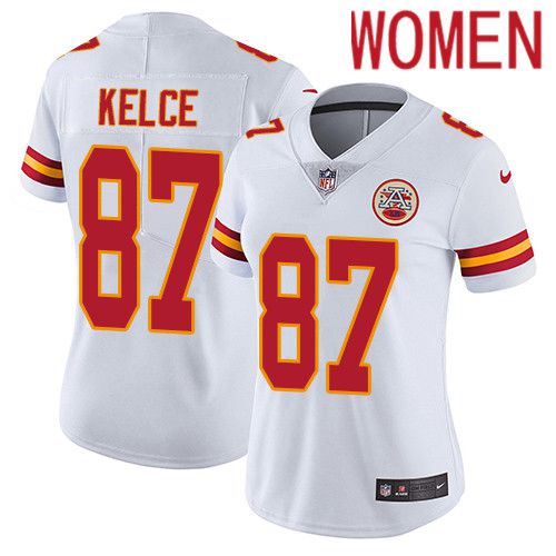 Women Kansas City Chiefs 87 Travis Kelce Nike White Vapor Limited NFL Jersey